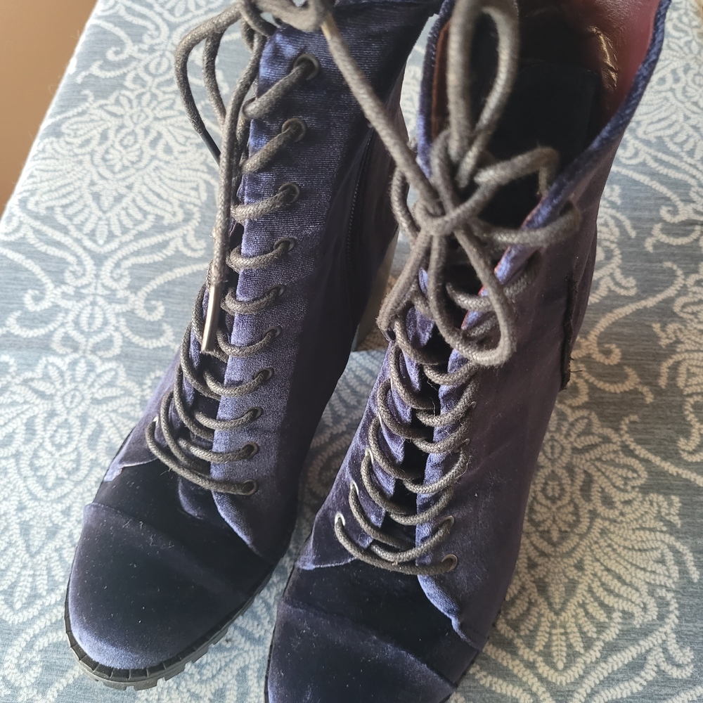 Jessica Simpson Navy Velvet Lace-Up Ankle Boots